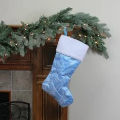 Northlight 20.5" Light Blue And White Glittered Swirl Christmas Stocking With Faux Fur Cuff -Northlight Shop northlight l35658 2 94562.1588350362