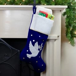 Northlight 20.5" Royal Blue And White Velvet Dove With Olive Branch Christmas Stocking 4 Northlight 20.5" Royal Blue And White Velvet Dove With Olive Branch Christmas Stocking -Northlight Shop northlight l35659 3 64715.1588358728