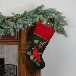 Northlight 20.5" Red And Green Cardinal Embroidered Christmas Stocking -Northlight Shop northlight l36162 2 32555.1665347049