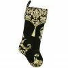 Northlight 21.5" Black And Gold Damask Velveteen Christmas Stocking With Tassel