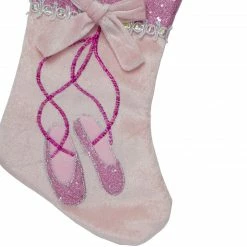Northlight 14" Pink And Silver Ballerina Shoes Christmas Stocking With Glitter Cuff And Bow -Northlight Shop northlight l85540 2 29584.1665260248