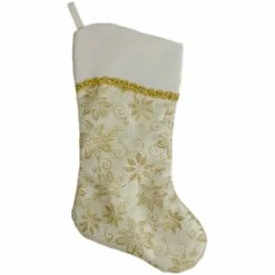 Northlight 20.5-Inch Gold And White Glitter Poinsettia Christmas Stocking With A Velvet Cuff