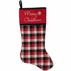 Northlight 20.5-Inch Red, Black, And White Plaid Christmas Stocking With Fleece Cuff