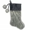 Northlight 20.5-Inch Gray Faux Fur Christmas Stocking With Corduroy Cuff And Pom Poms