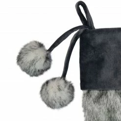 Northlight 20.5-Inch Gray Faux Fur Christmas Stocking With Corduroy Cuff And Pom Poms -Northlight Shop northlight l88028 2 sample 25744.1665174042
