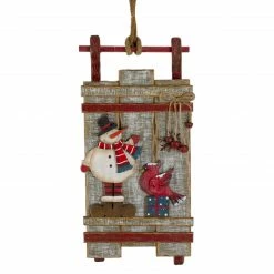 Northlight 15.25" Brown And Red Wooden Snowman Sleigh Christmas Wall Decor