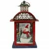 Northlight Red, White And Gray Snowman "WELCOME" Christmas Lantern 9.75"