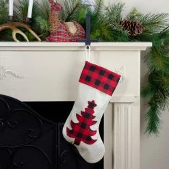 Northlight 20" Cream White, Red, And Black Buffalo Plaid Tree Christmas Stocking -Northlight Shop northlight lt90713 5 17274.1600996804