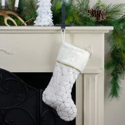 Northlight 20" Cream And Gold Faux Fur Geometric Pattern Christmas Stocking -Northlight Shop northlight lt90721 5 15227.1664380281