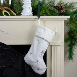 Northlight 20" White With Silver Stars Christmas Stocking With Faux Fur Cuff -Northlight Shop northlight lt90725 5 99115.1601515689