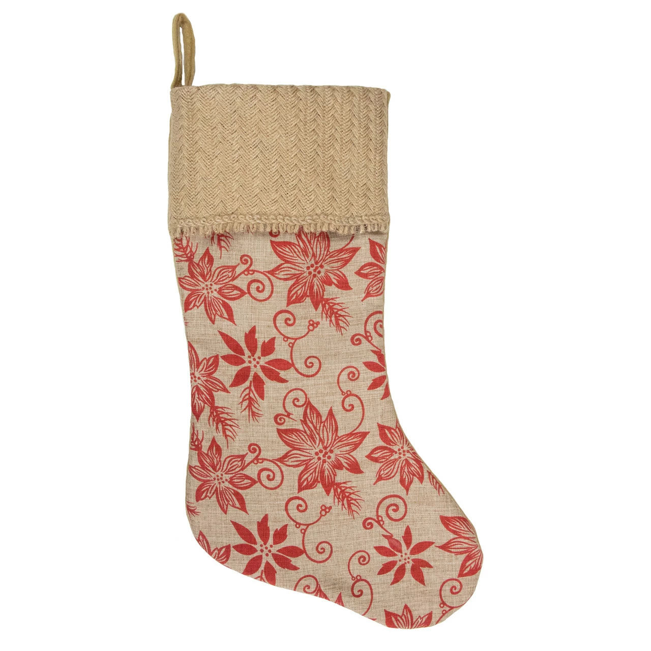 Northlight 20" Tan And Red Rustic Burlap Poinsettia Christmas Stocking 1 Northlight 20" Tan And Red Rustic Burlap Poinsettia Christmas Stocking