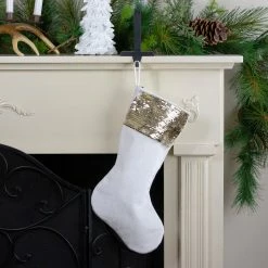Northlight 20" Gold And White Reversible Sequin Cuff Christmas Stocking -Northlight Shop northlight lt90731 5gold 00065.1666434646