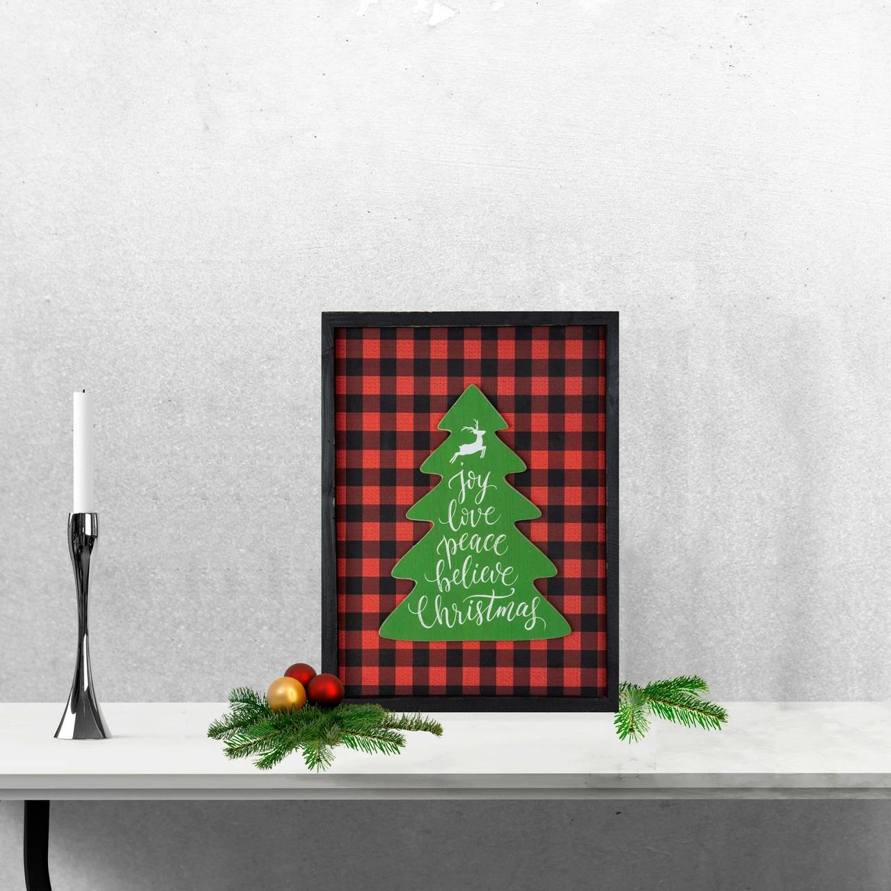 Northlight 16" Red And Black Buffalo Plaid Christmas Tree Shadow Box Wall Plaque 2 Northlight 16" Red And Black Buffalo Plaid Christmas Tree Shadow Box Wall Plaque - Image 2