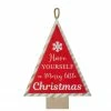 Northlight 16” Red And White Merry Little Christmas Tree Wooden Hanging Wall Sign