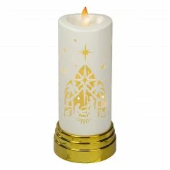 Northlight 9" Gold And White Nativity Scene Flameless Candle