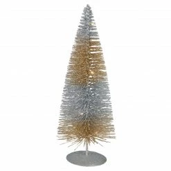 Northlight 10" LED Lighted B/O Silver And Gold Sisal Mini Christmas Tree - Warm White Lights