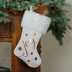 Northlight 19" Ivory White And Gold "Joy" Christmas Stocking With White Faux Fur Cuff 3 Northlight 19" Ivory White And Gold "Joy" Christmas Stocking With White Faux Fur Cuff -Northlight Shop northlight n02705 b 2 76220.1588362291