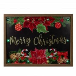 Northlight 15.75" Brown "Merry Christmas" With Poinsettias Wooden Christmas Plaque