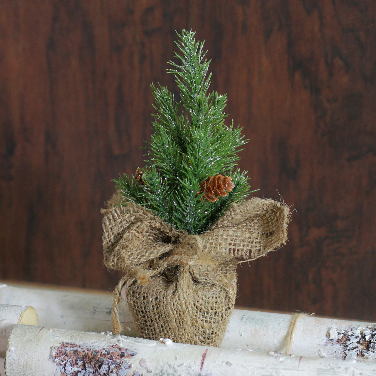 Northlight 8.5" Glittered Pine Mini Burlap Base Artificial Christmas Tree- Unlit 3 Northlight 8.5" Glittered Pine Mini Burlap Base Artificial Christmas Tree- Unlit - Image 3