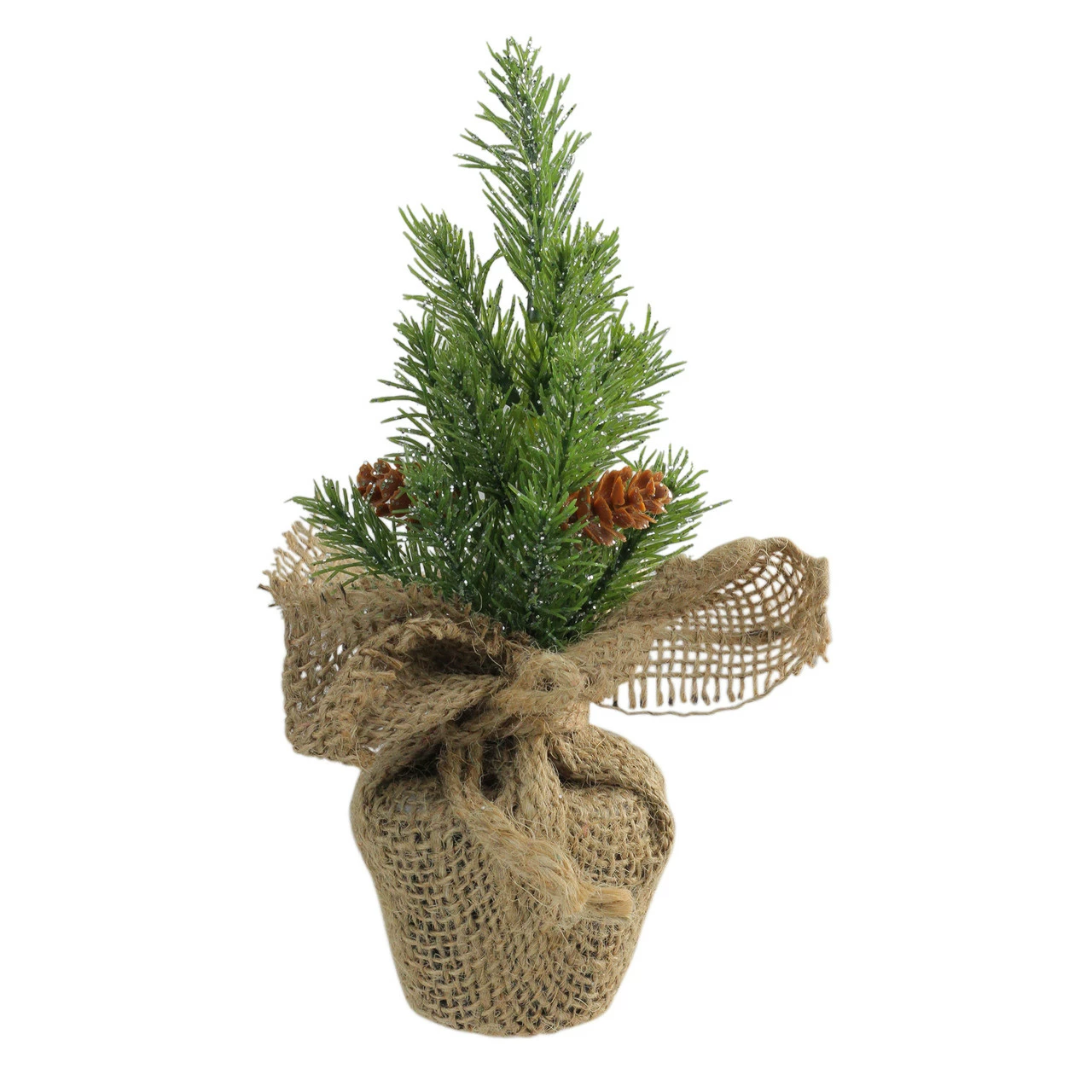 Northlight 8.5" Glittered Pine Mini Burlap Base Artificial Christmas Tree- Unlit 1 Northlight 8.5" Glittered Pine Mini Burlap Base Artificial Christmas Tree- Unlit