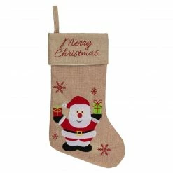 Northlight 19" Beige And Red Santa Claus Embroidered Christmas Stocking