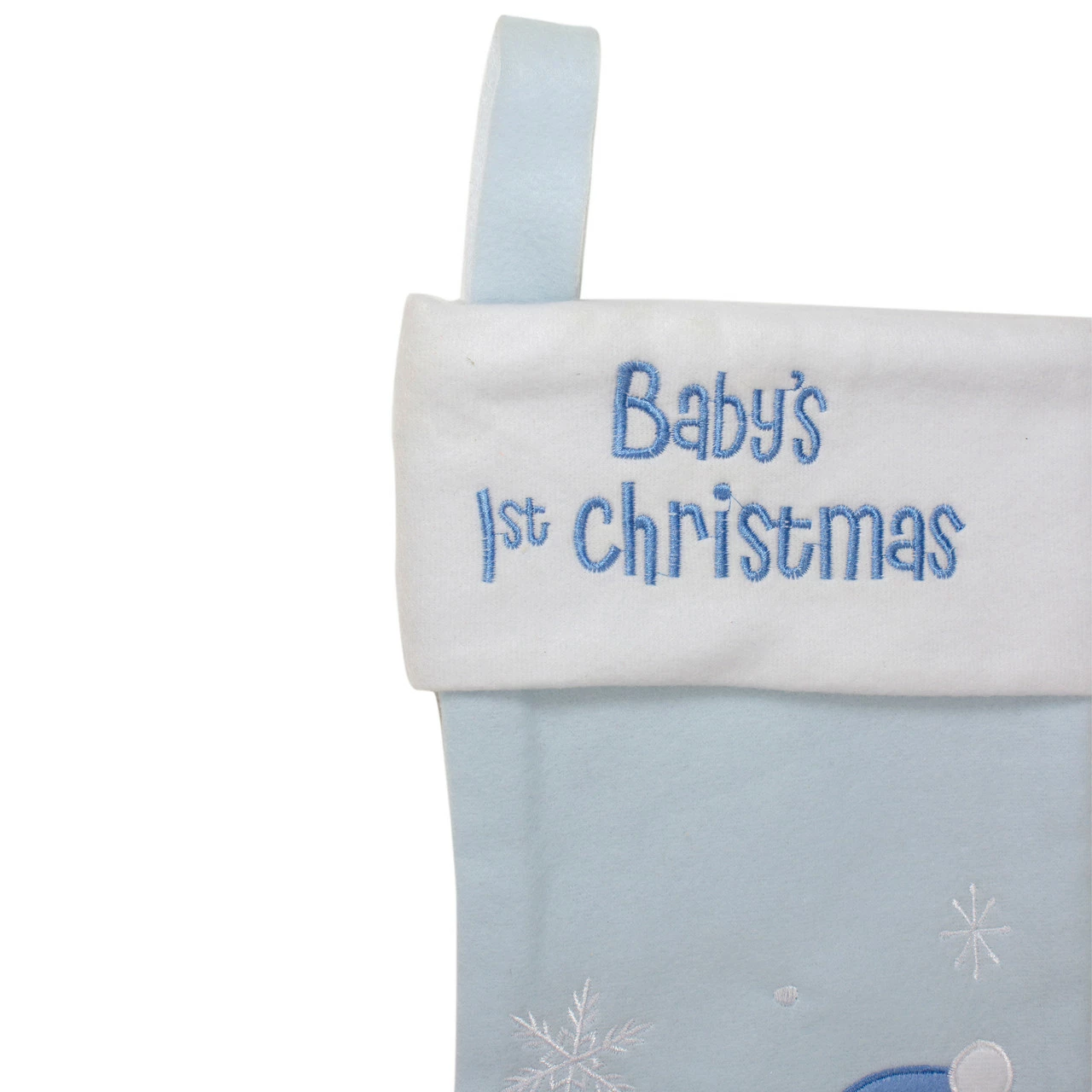 Northlight 19" Blue And White Baby's 1st Christmas Embroidered Teddy Bear Christmas Stocking 3 Northlight 19" Blue And White Baby's 1st Christmas Embroidered Teddy Bear Christmas Stocking - Image 3