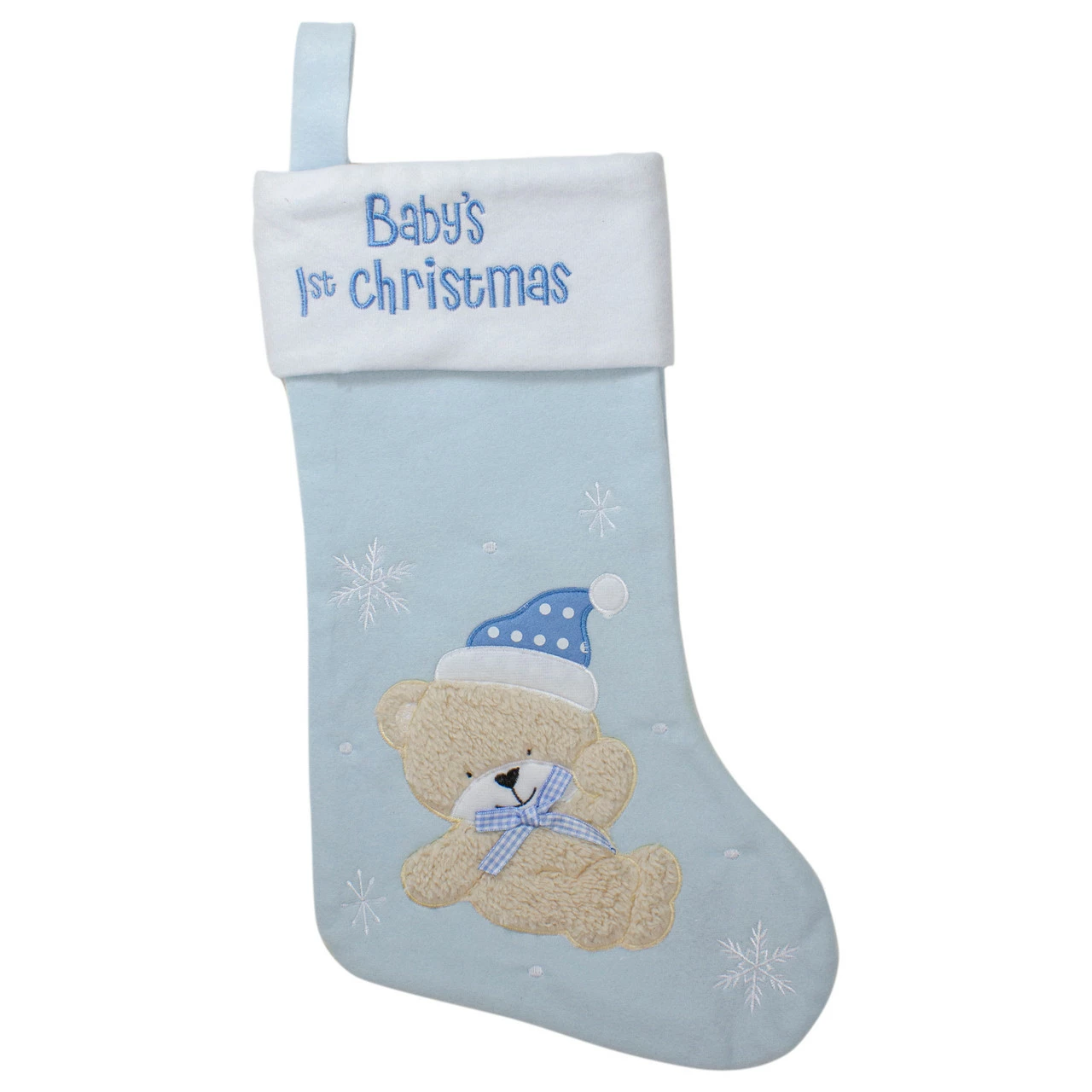Northlight 19" Blue And White Baby's 1st Christmas Embroidered Teddy Bear Christmas Stocking 1 Northlight 19" Blue And White Baby's 1st Christmas Embroidered Teddy Bear Christmas Stocking