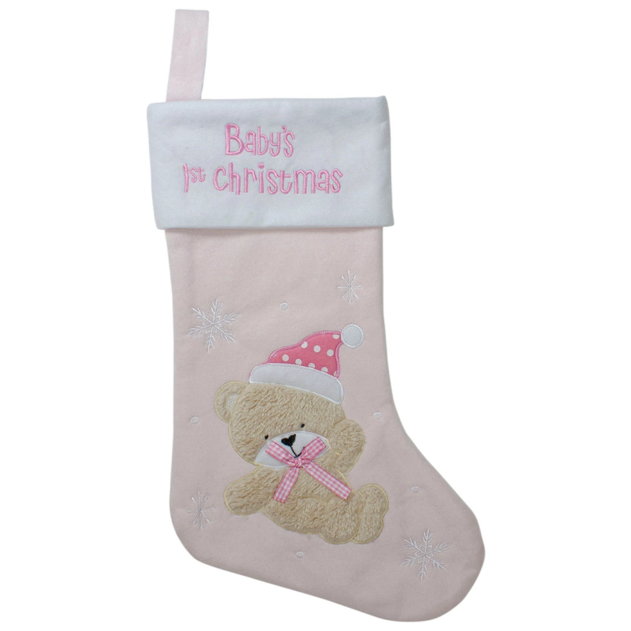 Northlight 19" Pink And White Baby's 1st Christmas Embroidered Teddy Bear Christmas Stocking 1 Northlight 19" Pink And White Baby's 1st Christmas Embroidered Teddy Bear Christmas Stocking