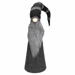Northlight 37" LED Lighted Black And Gray Knit Gnome Christmas Figure