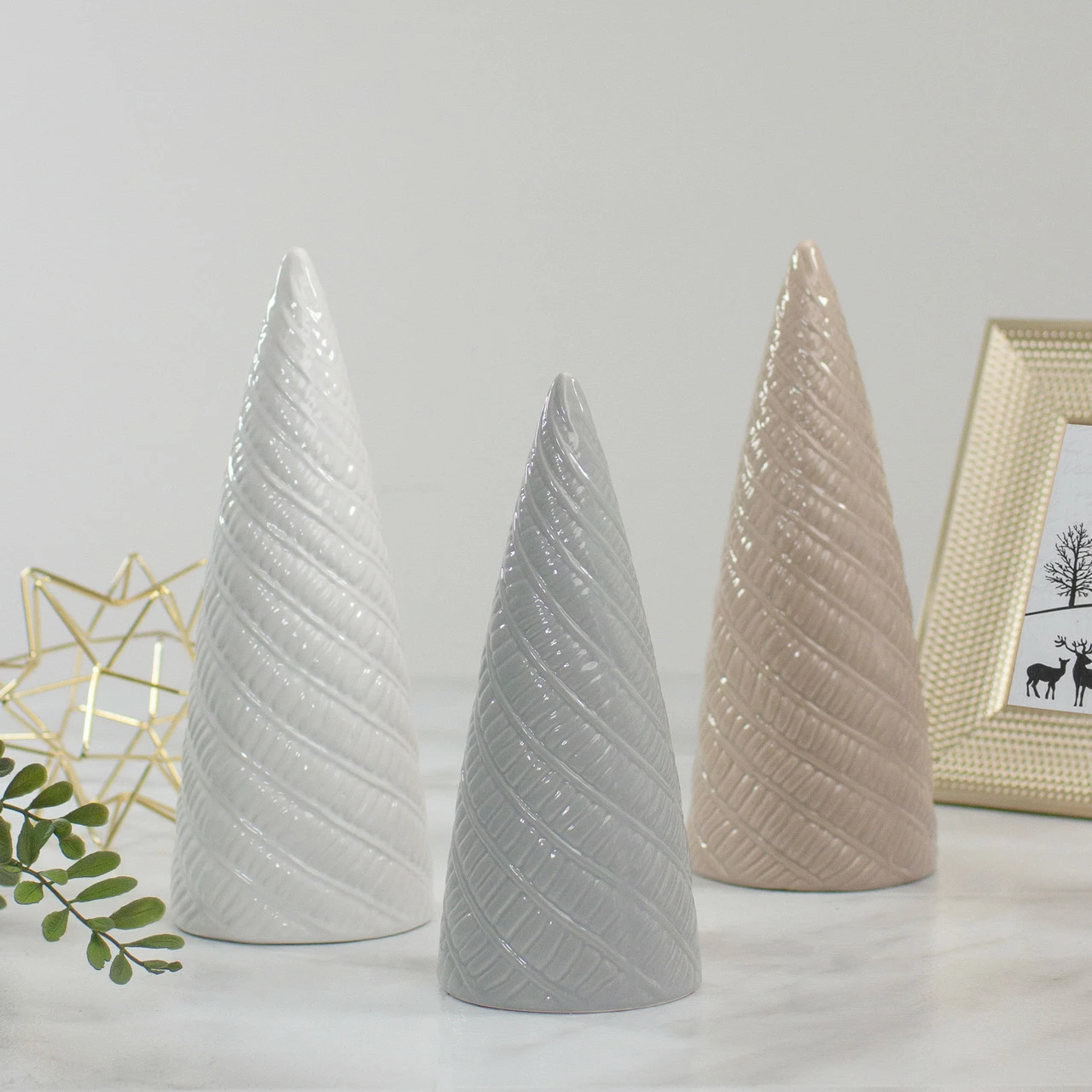 Northlight 10" Beige Ceramic Cone Christmas Tree Tabletop Decor 2 Northlight 10" Beige Ceramic Cone Christmas Tree Tabletop Decor - Image 2