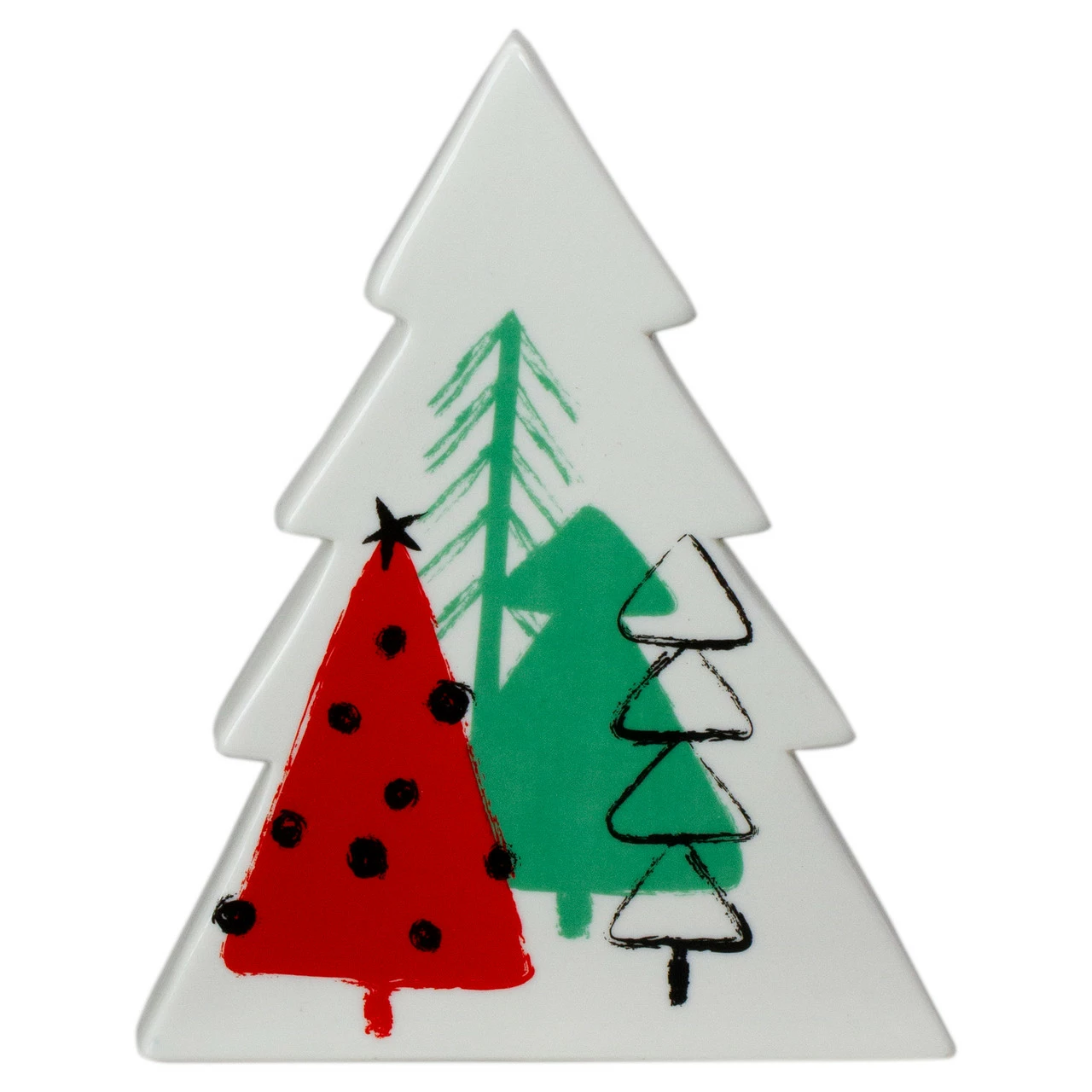 Northlight 6" White, Red, And Green Ceramic Christmas Tree Tabletop Decor 1 Northlight 6" White, Red, And Green Ceramic Christmas Tree Tabletop Decor