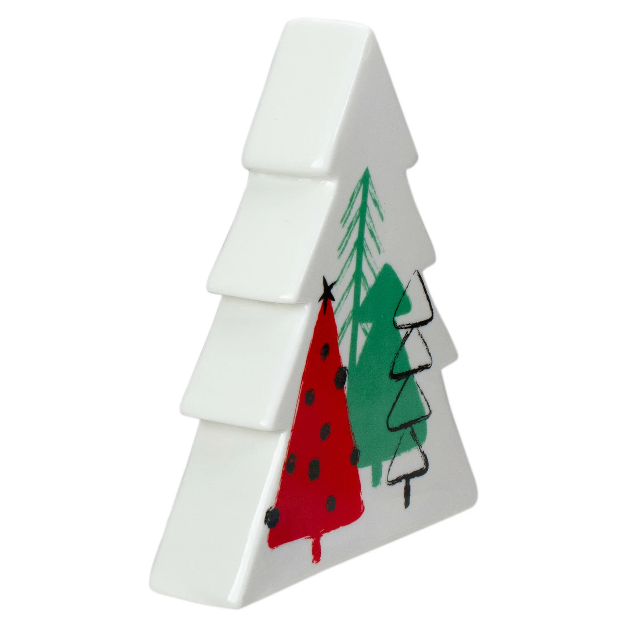 Northlight 6" White, Red, And Green Ceramic Christmas Tree Tabletop Decor 3 Northlight 6" White, Red, And Green Ceramic Christmas Tree Tabletop Decor - Image 3