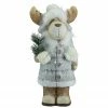 Northlight 18" Ceramic Moose In Gray Coat Holding Pine Sprig Christmas Figure