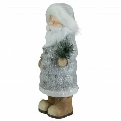 Northlight 18" Ceramic Santa In Gray Coat Holding Pine Sprig Christmas Figure -Northlight Shop northlight q592796 3 09420.1643415253