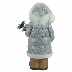 Northlight 18" Ceramic Santa In Gray Coat Holding Pine Sprig Christmas Figure -Northlight Shop northlight q592796 4 21290.1643415253