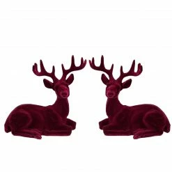 Northlight Set Of 2 Burgundy Sitting Reindeer Christmas Figures 7"