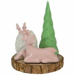Northlight 6" Pink Reindeer With Tree And Pine Cone Christmas Taper Candle Holder