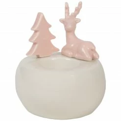 Northlight 4.5" Pink Reindeer With Tree Christmas Tea Light Candle Holder