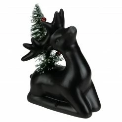 Northlight 6" LED Lighted Ceramic Sitting Reindeer With Christmas Tree, Warm White Lights