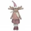 Northlight 26" Pink And Beige Standing Girl Moose Christmas Tabletop Figurine