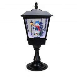 Northlight 25" Snowman With A Broom And Toys Snowing Black Christmas Street Lamp