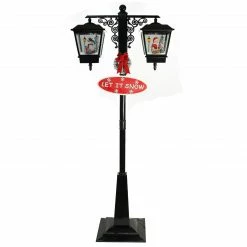 Northlight 74" Lighted Musical Snowing Santa And Snowman Double Christmas Street Lamp
