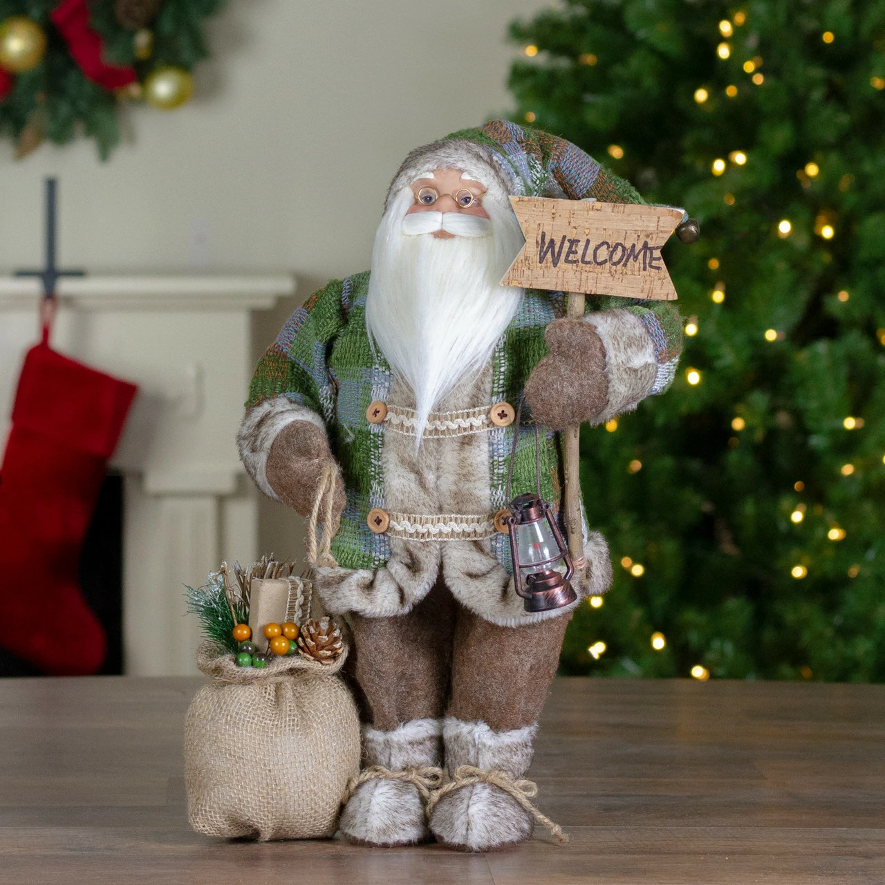 Northlight 18" Standing Santa Christmas Figure Carrying A Welcome Sign 2 Northlight 18" Standing Santa Christmas Figure Carrying A Welcome Sign - Image 2