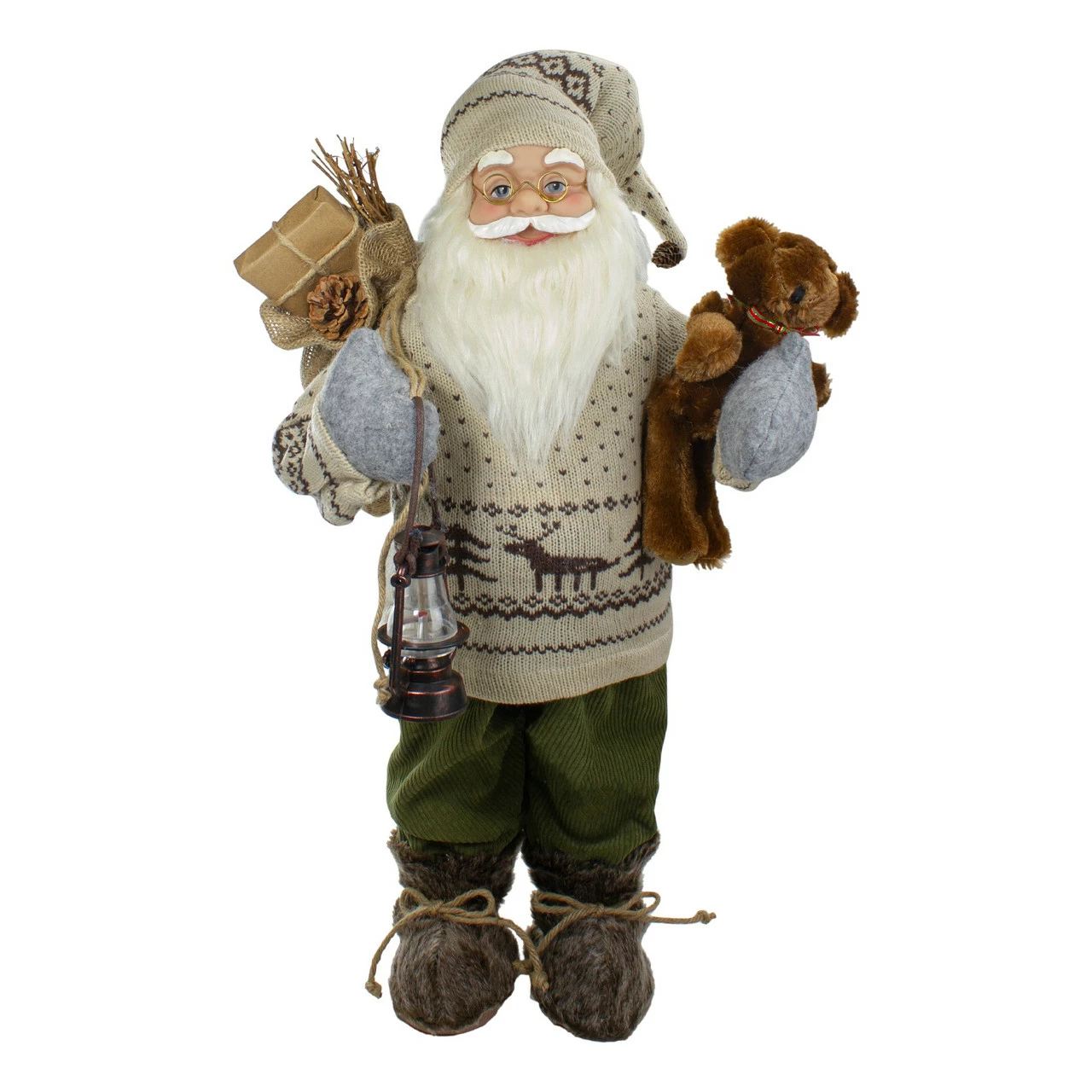 Northlight 2' Standing Santa Christmas Figure With A Plush Bear And Lantern 1 Northlight 2' Standing Santa Christmas Figure With A Plush Bear And Lantern