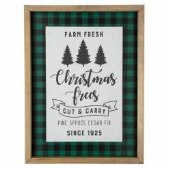 Northlight 16" Buffalo Plaid Wooden Framed "Farm Fresh Christmas Trees" Wall Decor