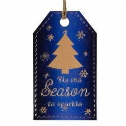 Northlight 12.25" Tis The Season To Sparkle Blue Christmas Gift Tag Wall Decoration