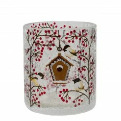 Northlight 3" Hand Painted Sparrows And Berries Flameless Glass Christmas Candle Holder
