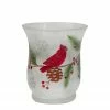 Northlight 2.75" Hand Painted Christmas Cardinal And Pine Flameless Glass Candle Holder
