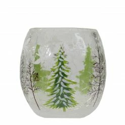 Northlight 3" Hand Painted Christmas Pine Trees Flameless Glass Christmas Candle Holder