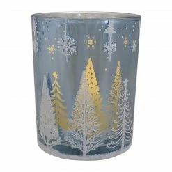 Northlight 5" Shiny Blue And Silver Winter Forest And Snowflake Flameless Candle Holder -Northlight Shop northlight se90051 2 89450.1665611636